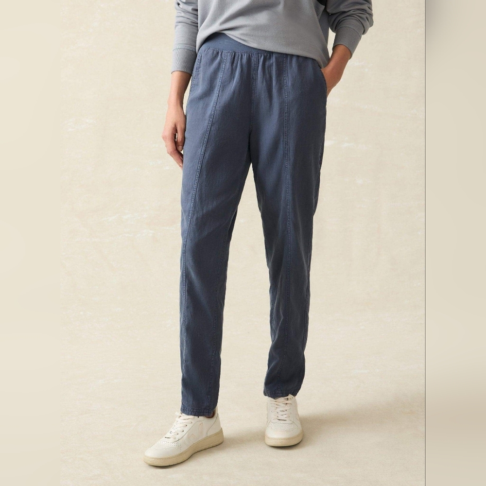 Faherty The Arlie Day Pant Navy Blue Linen Cotton Blend Pull On Size Small